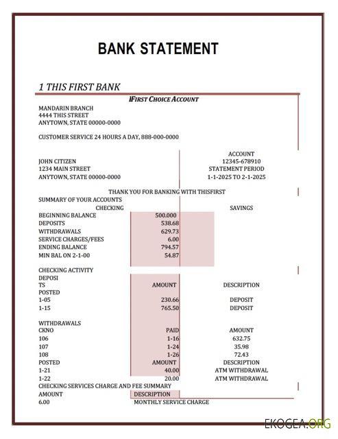 Modèle Word et PDF de relevé de la Nigeria First Bank